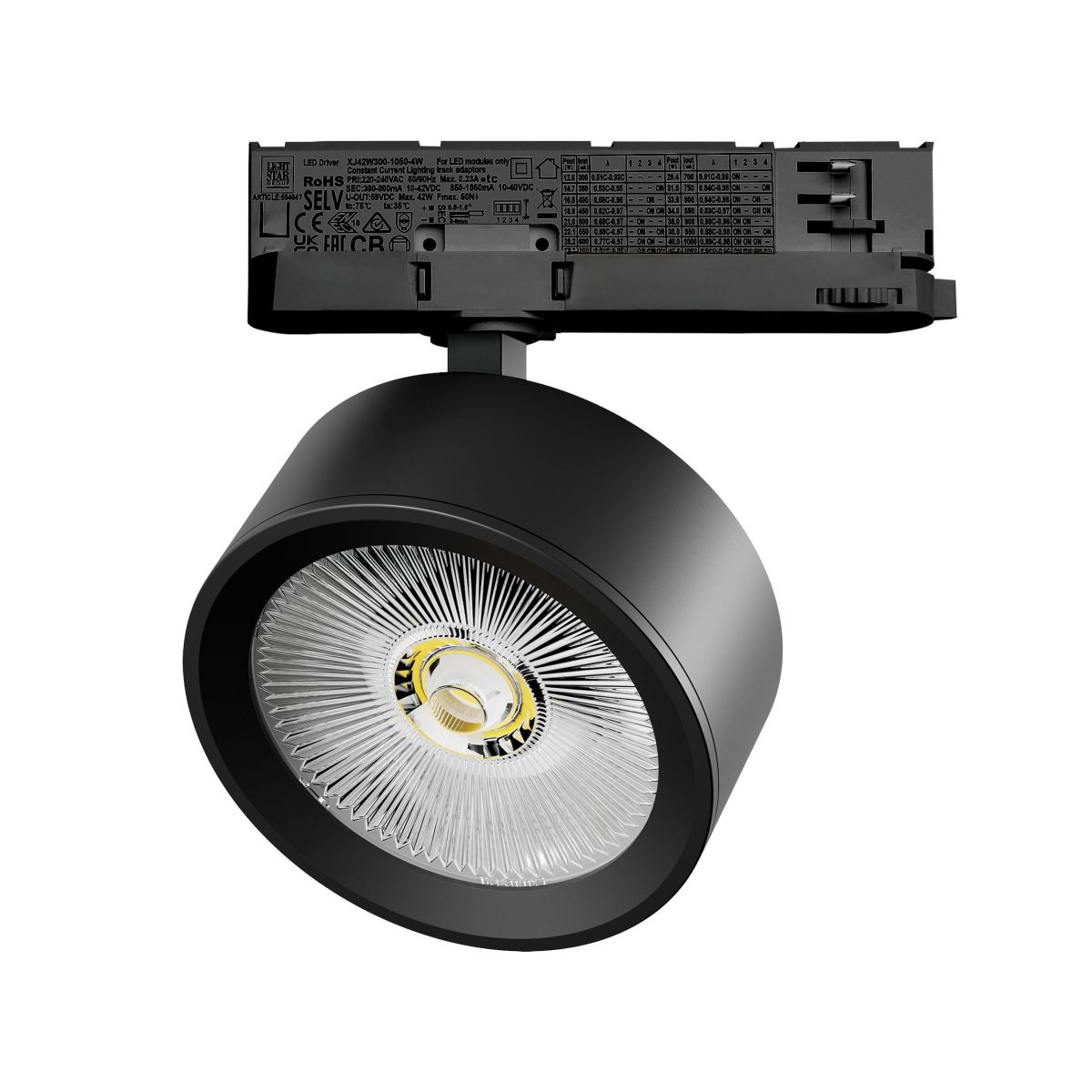 Трековый трехфазный светильник Quattro LED с адаптером Lightstar Alta Pro A5647QT (215647 + 594047)