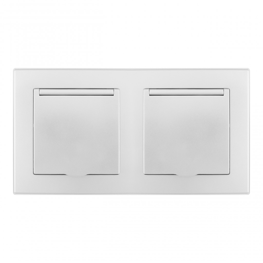 Розетка двойная (двухпостовая) с/з и шторками Arte Milano SET06-2-41-1x2 silver
