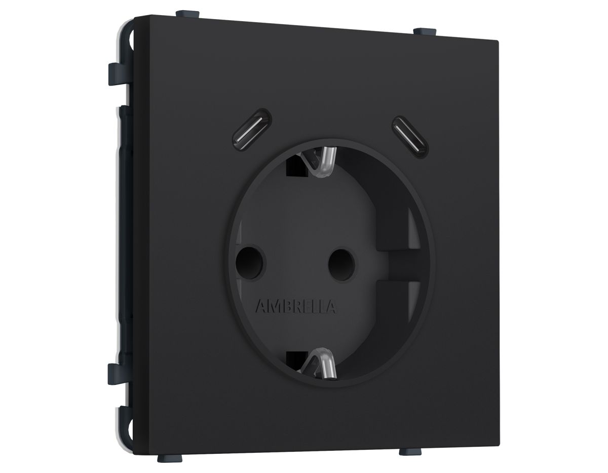 Комплект механизма электрической розетки SIGMA Черный Мягкое касание 2USB С+C 20W Ambrella Volt MS990510 (SP9905, PR165)