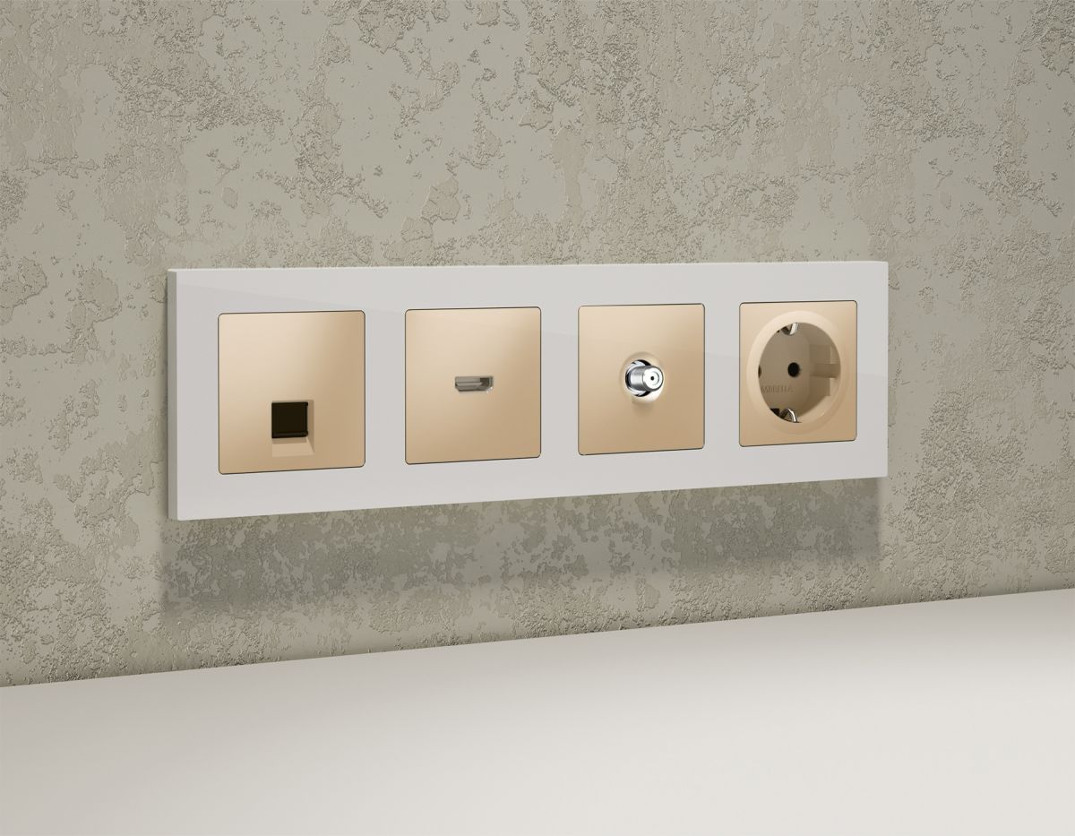 Комплект механизма TV розетки SAT 5-2400MHz 3.5dB Alfa Шампань Quant Ambrella Volt MA613050 (AP6130, VM215)