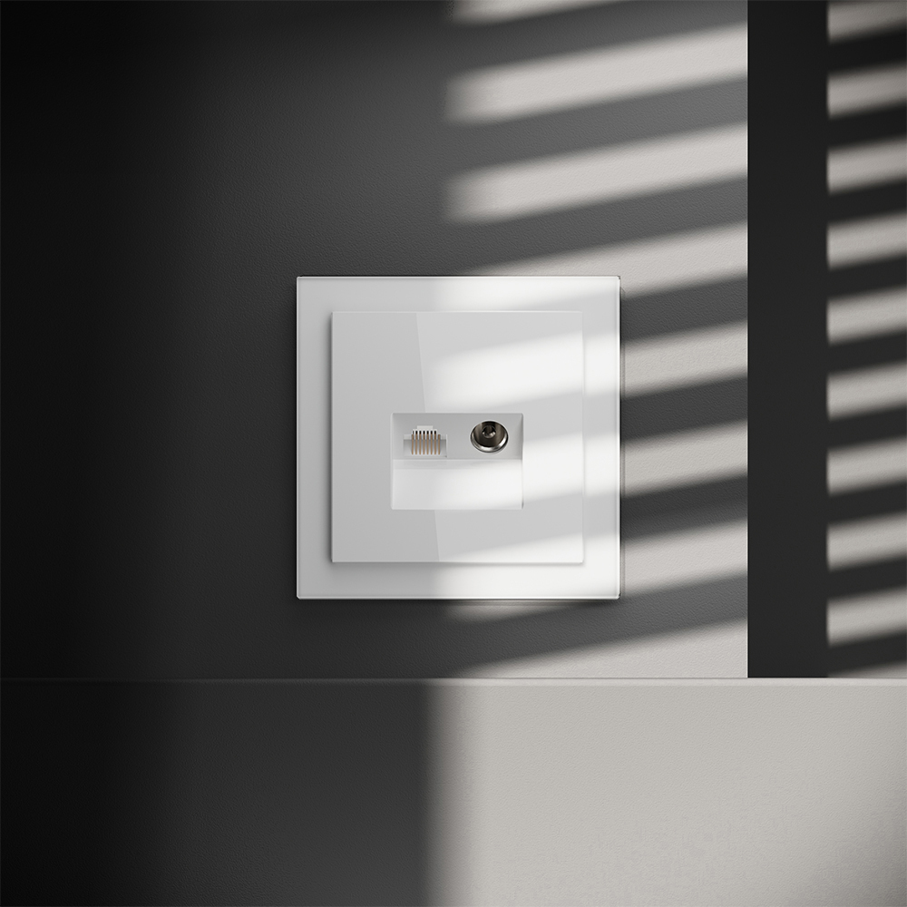 Розетка телевизионная встраиваемая Voltum S70 TV+RJ45 кат. 6, (белый глянцевый) VLS060701