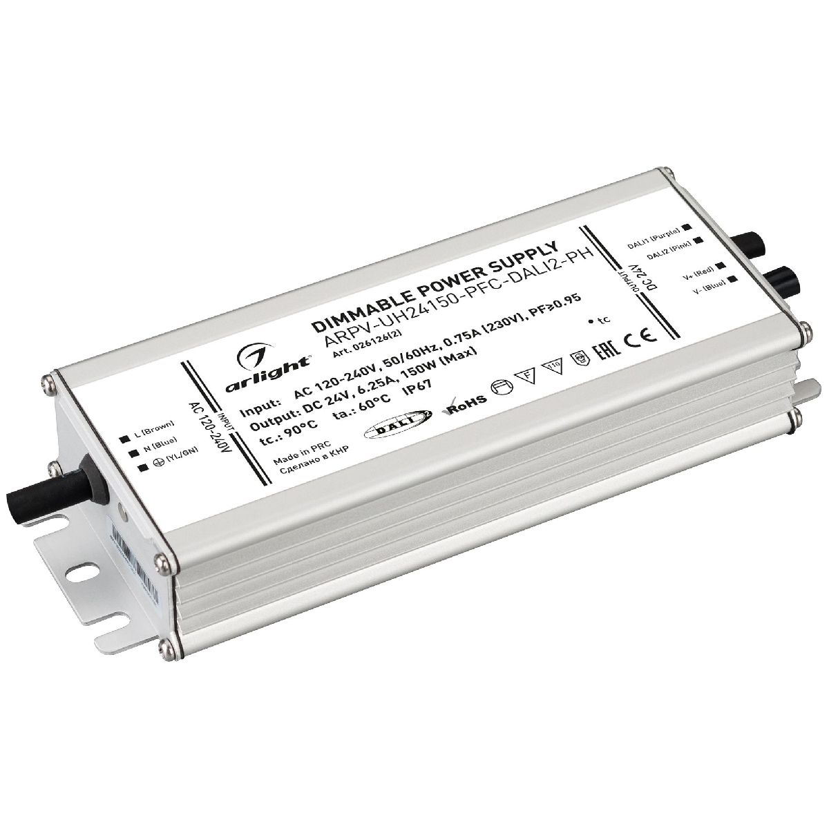 Блок питания Arlight ARPV-UH24150-PFC-DALI2-PH (24V, 6.3A, 150W, IP67) 026126(2) Блок питания Arlight ARPV-UH24150-PFC-DALI2-PH (24V, 6.3A, 150W, IP67) 026126(2)