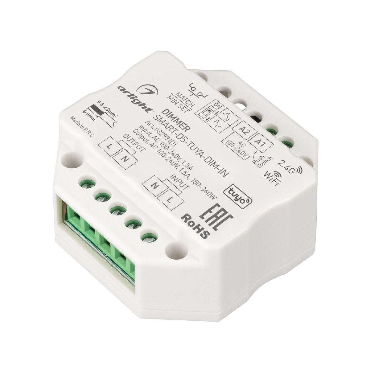 Диммер Arlight SMART-D5-TUYA-DIM-IN (230V, 1.5A, TRIAC, WiFi, 2.4G) 032991(1) Диммер Arlight SMART-D5-TUYA-DIM-IN (230V, 1.5A, TRIAC, WiFi, 2.4G) 032991(1)