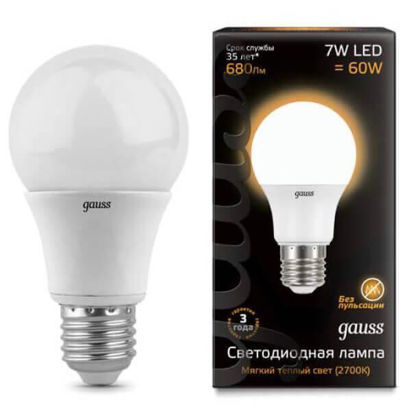 Лампа светодиодная Gauss E27 7W 3000K матовая 102502107 Лампа светодиодная Gauss E27 7W 3000K матовая 102502107