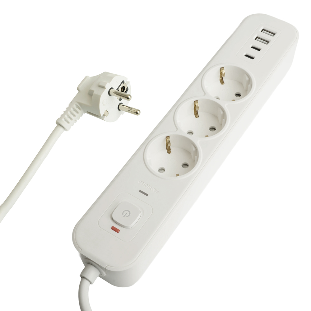 Сетевой фильтр 3-местный с/з и 2 USB-A+2 Type-C 3 Stekker Nova HM21-31-05 50101