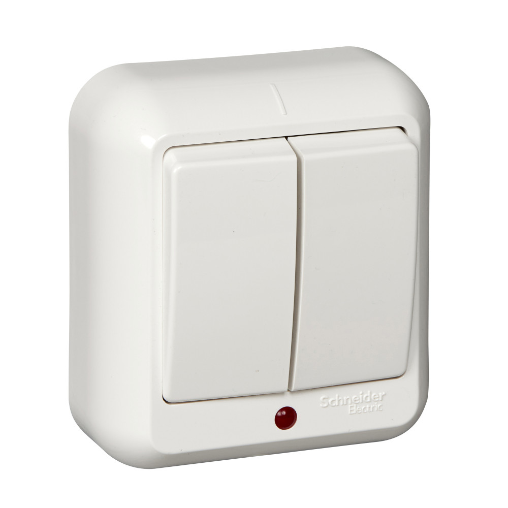 Выключатель 2-клавишный с подсветкой Schneider Electric Прима A56-007-BI
