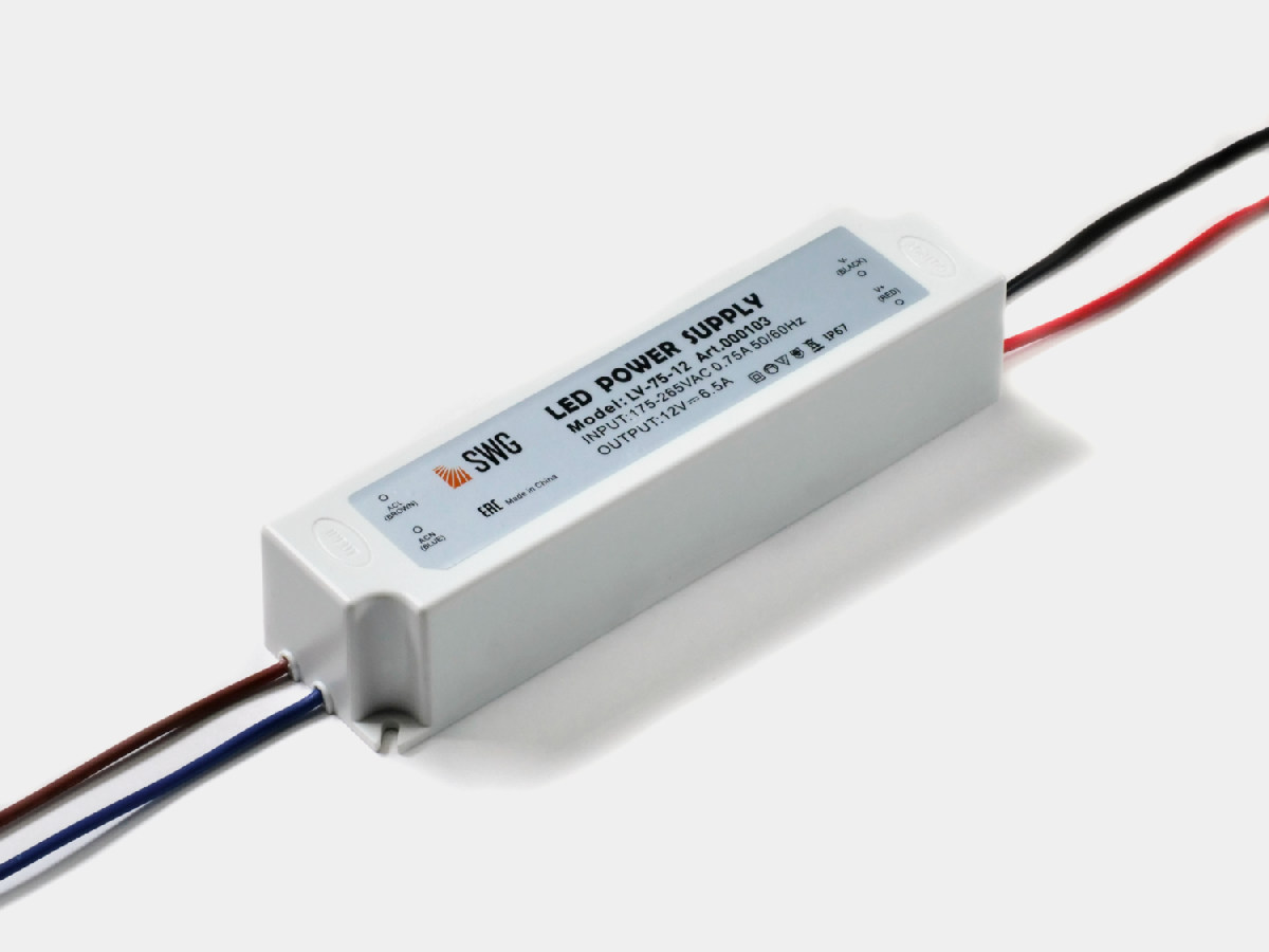 Блок питания SWG Standard 75Вт DC12В 6.5А IP67 00000000103 Блок питания SWG Standard 75Вт DC12В 6.5А IP67 00000000103