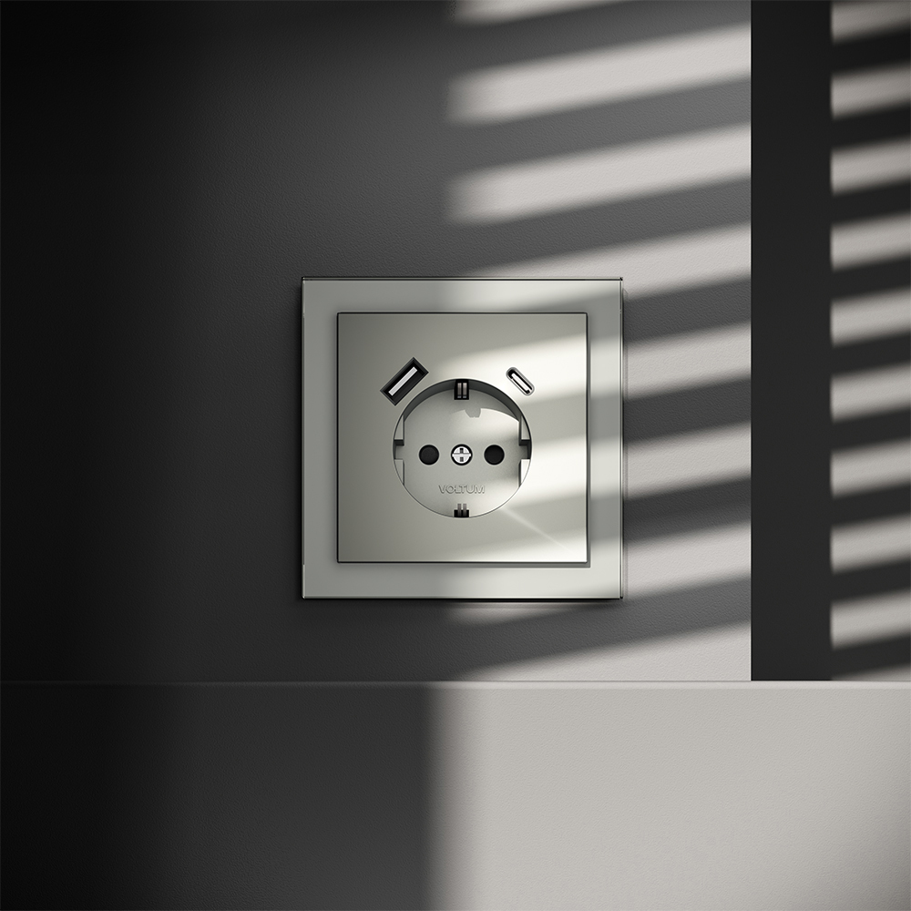 Розетка с USB, A+C Voltum S70 VLS040505 (сталь)