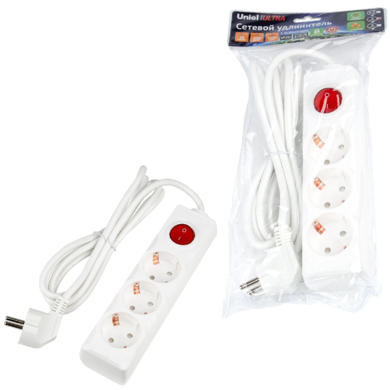 Удлинитель бытовой Uniel Ultra S-GCU3-2B WHITE UL-00010015