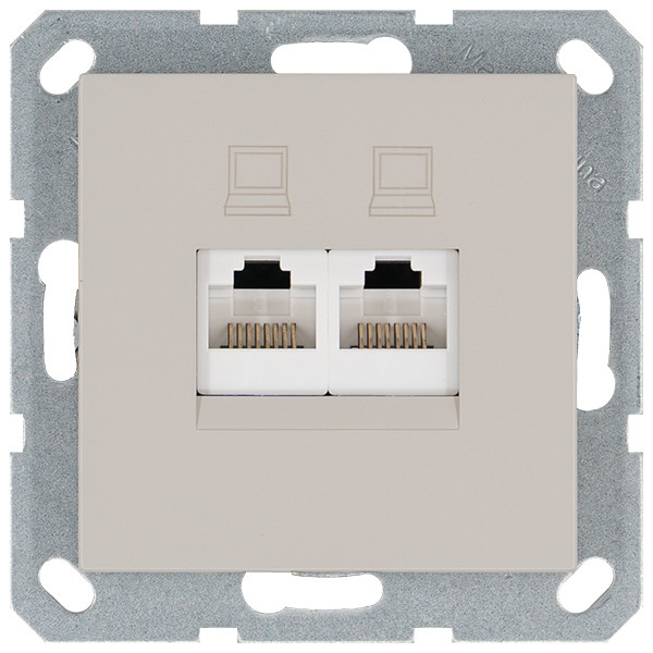 Интернет-розетка RJ45 двойная с накладкой, цвет Тауп Jasmart G6106T