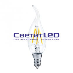 Лампа LED E14(свеча на ветру), 5W, 220V, теплый 2700К, 530Lm, филамент 