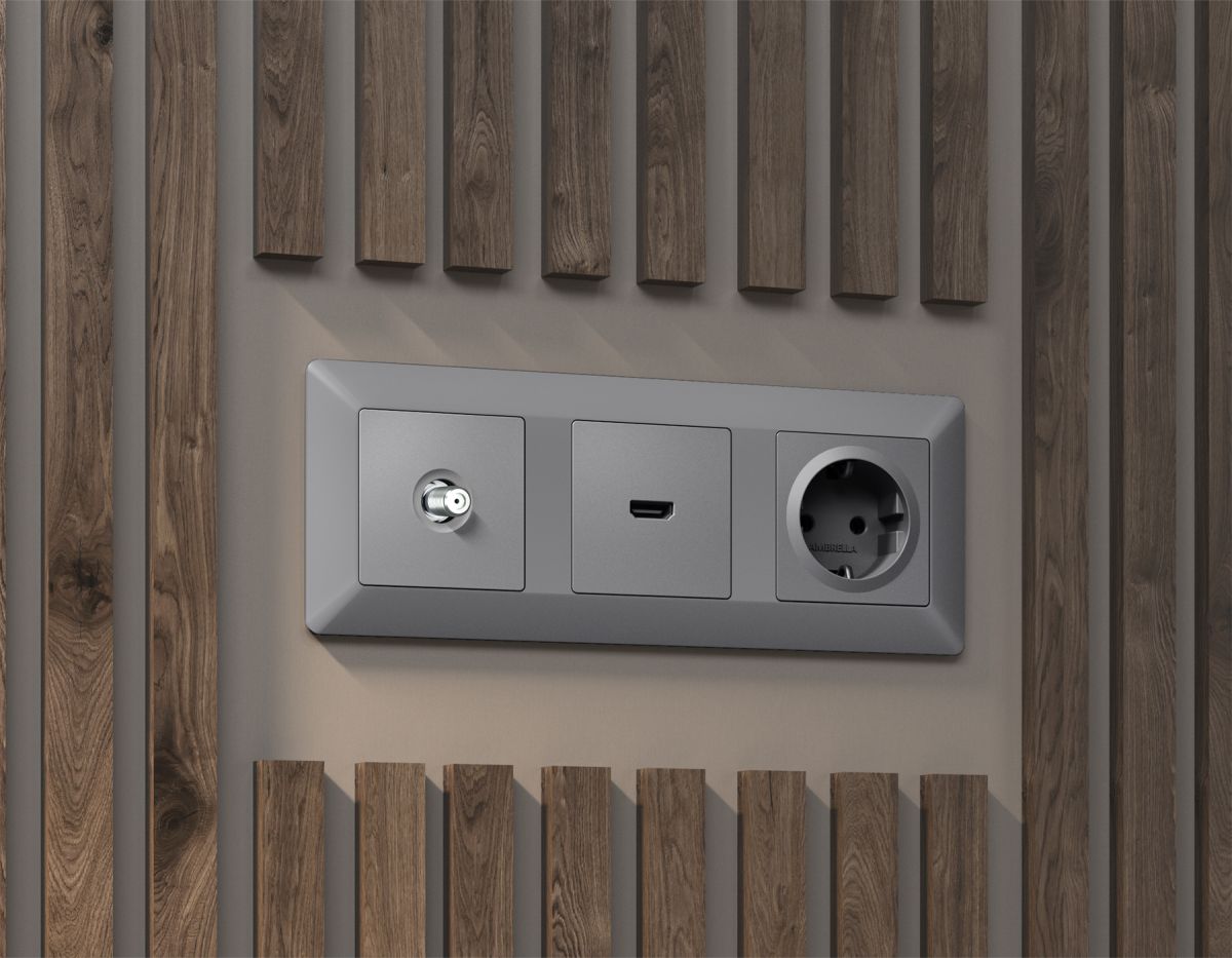 Комплект механизма TV розетки SAT 5-2400MHz 3.5dB Alfa Сталь матовый Quant Ambrella Volt MA513050 (AP5130, VM215)