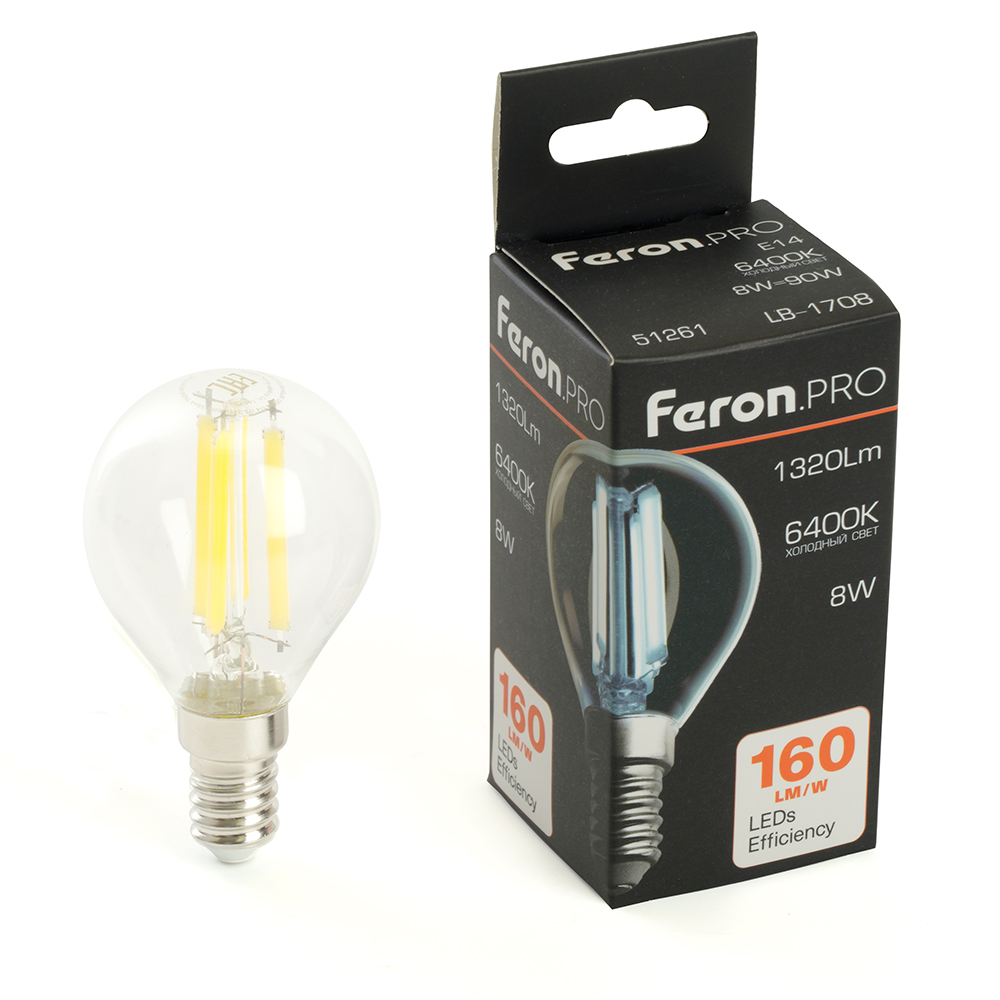 Лампа светодиодная Feron LB-1708 E14 8W 6400K 51261 Лампа светодиодная Feron LB-1708 E14 8W 6400K 51261