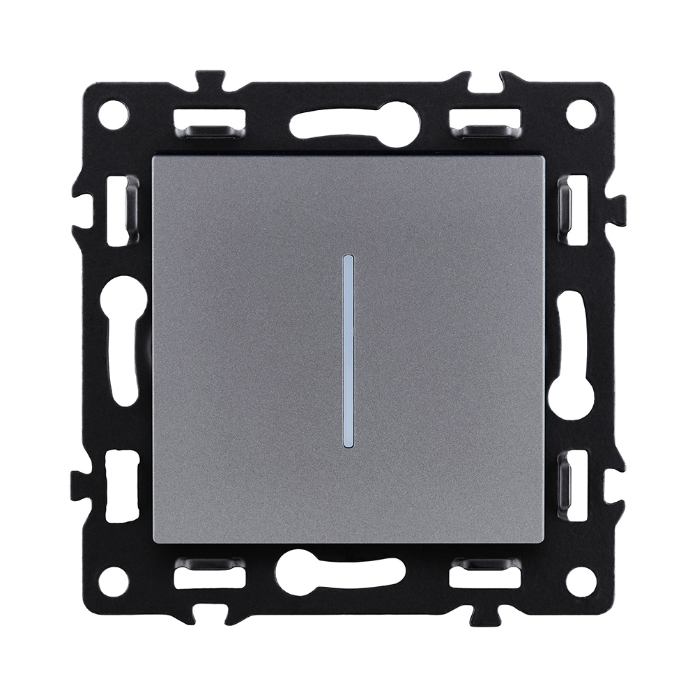 Выключатель 1-клавишный 10А/250В с LED подсветкой, серый Kollinger Asthetik AS-007GY