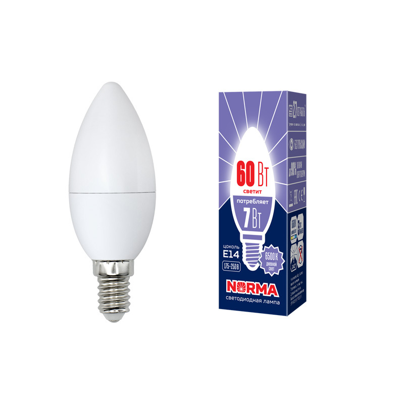 Лампа светодиодная (UL-00003794) Volpe E14 7W 6500K матовая LED-C37-7W/DW/E14/FR/NR Лампа светодиодная (UL-00003794) Volpe E14 7W 6500K матовая LED-C37-7W/DW/E14/FR/NR