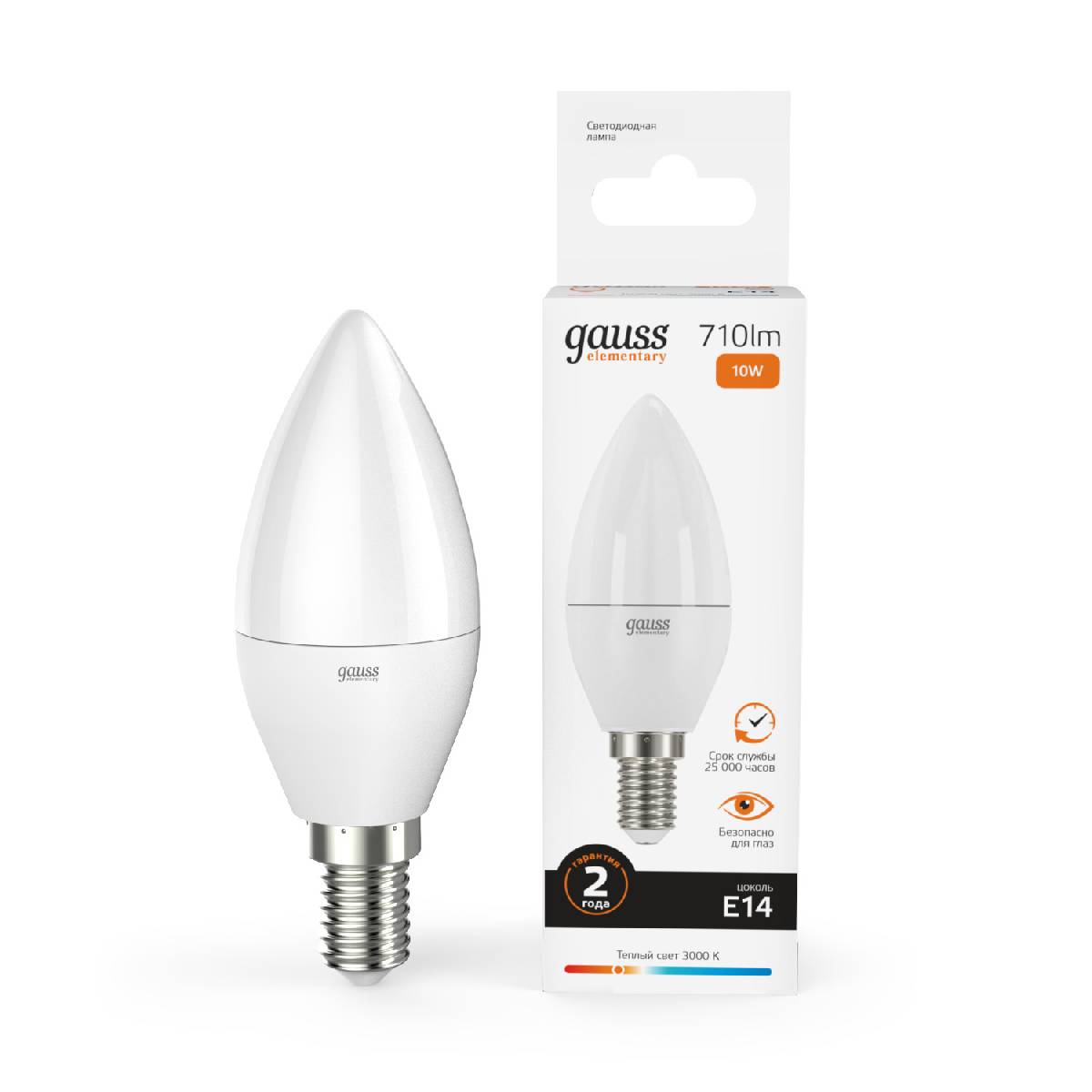 Лампа светодиодная Gauss E14 10W 3000K матовая 33110 Лампа светодиодная Gauss E14 10W 3000K матовая 33110