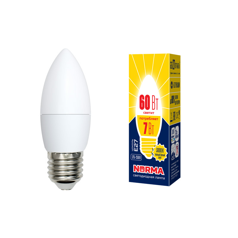 Лампа светодиодная (UL-00003799) Volpe E27 7W 3000K матовая LED-C37-7W/WW/E27/FR/NR Лампа светодиодная (UL-00003799) Volpe E27 7W 3000K матовая LED-C37-7W/WW/E27/FR/NR