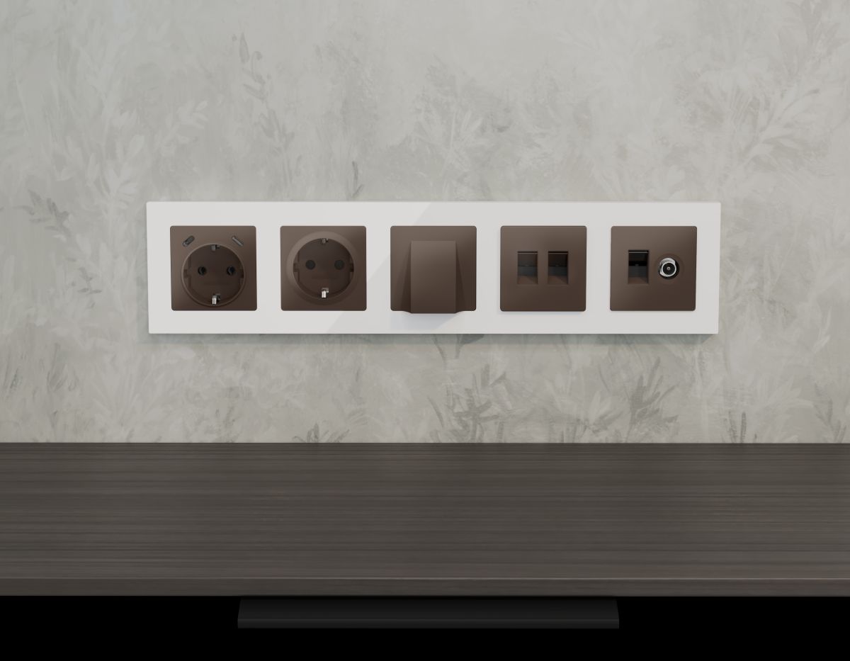 Комплект механизма электрической розетки 2USB С+C 20W с/з на винтовых зажимах 16A-250V Alfa Темная бронза матовый Quant Ambrella Volt MA640510 (AP6405, VM165)