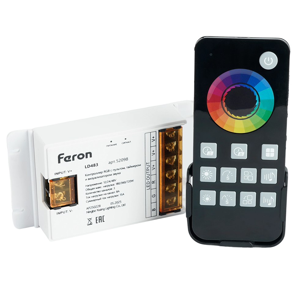 Контроллер RGB с пультом, таймером и визуализатором звука Feron LD483 12-24-48V 52098