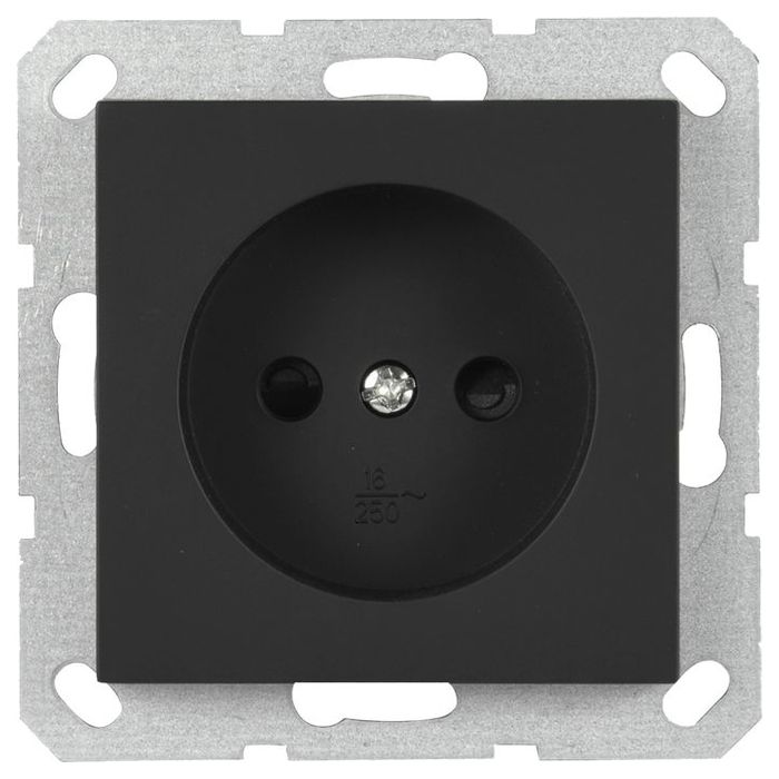 Розетка Jasmart без заземления с защитными шторками 16A 250V 2P черный матовый (soft touch) G5503PB
