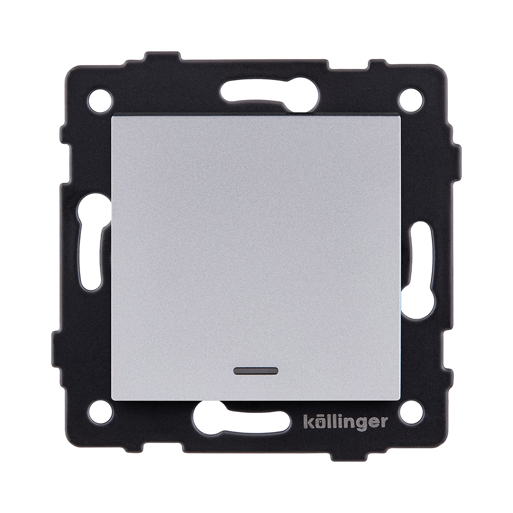 Выключатель 1-клавишный 10А/250В с LED подсветкой, серый Kollinger REA-S-002GY для Aspekt, Eleganz, Reflex