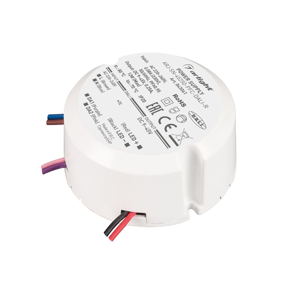 Блок питания Arlight ARJ-SN-45250-PFC-DALI-R (12W, 9-45V, 0.25A) 043061 Блок питания Arlight ARJ-SN-45250-PFC-DALI-R (12W, 9-45V, 0.25A) 043061