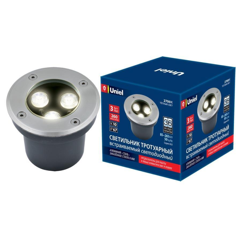 Ландшафтный светодиодный светильник (UL-00006820) Uniel ULU-B10A-3W/2700K IP67 Grey Ландшафтный светодиодный светильник (UL-00006820) Uniel ULU-B10A-3W/2700K IP67 Grey