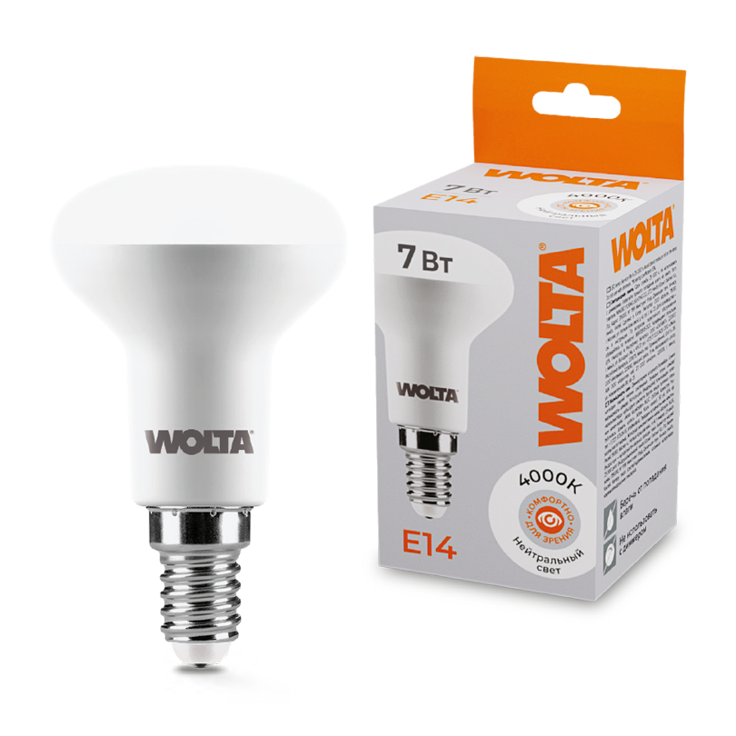 Светодиодная лампа WOLTA 7Вт 4000K E14 грибок матовый 25S50R7E14