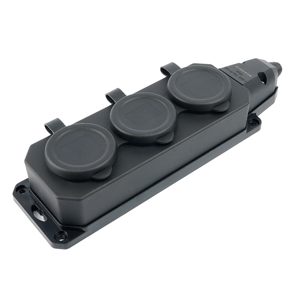 Розетка переносная 3-местная c/з Stekker RST16-3-44 250В 16А IP44 черный 50806