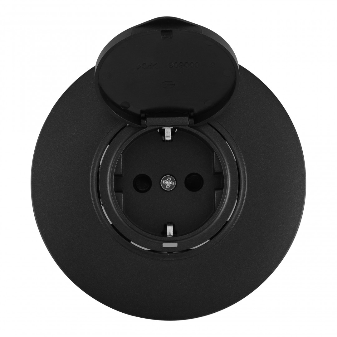 Розетка круглая с/з и шторками, защитной крышкой и рамкой Arte Milano SET08-1-41-1 black