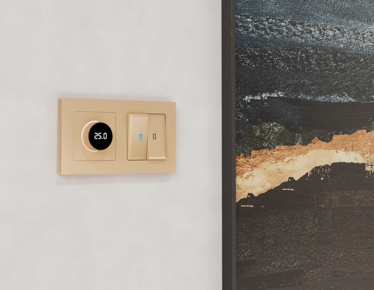 Лицевая панель Alfa (Шампань) для терморегулятора теплого пола с цифровым дисплеем Quant Ambrella Volt AP6058