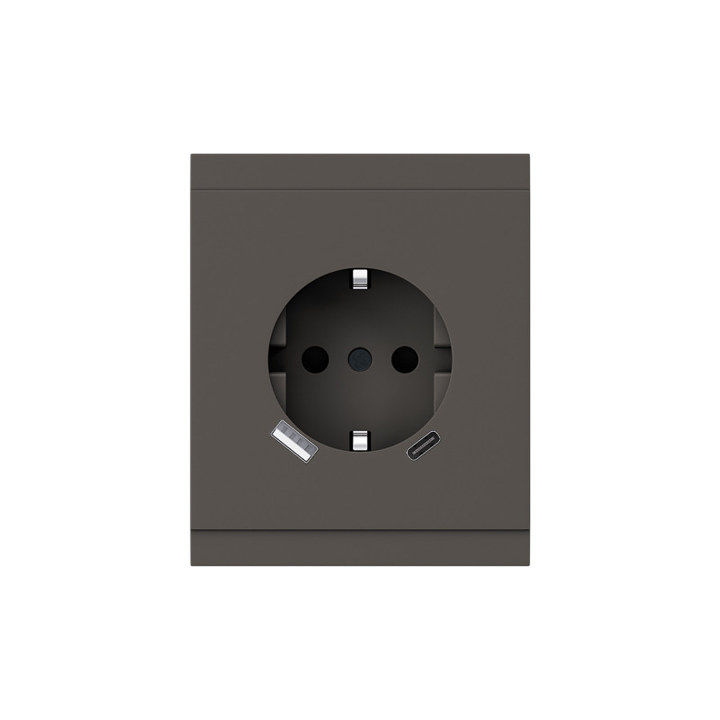 Розетка SETE 1-ая с/з с/у з/ш 16А с USB A+C быстрой зарядки 5В/3А графит IP20/IP44 KRANZ KR-79-0704-3