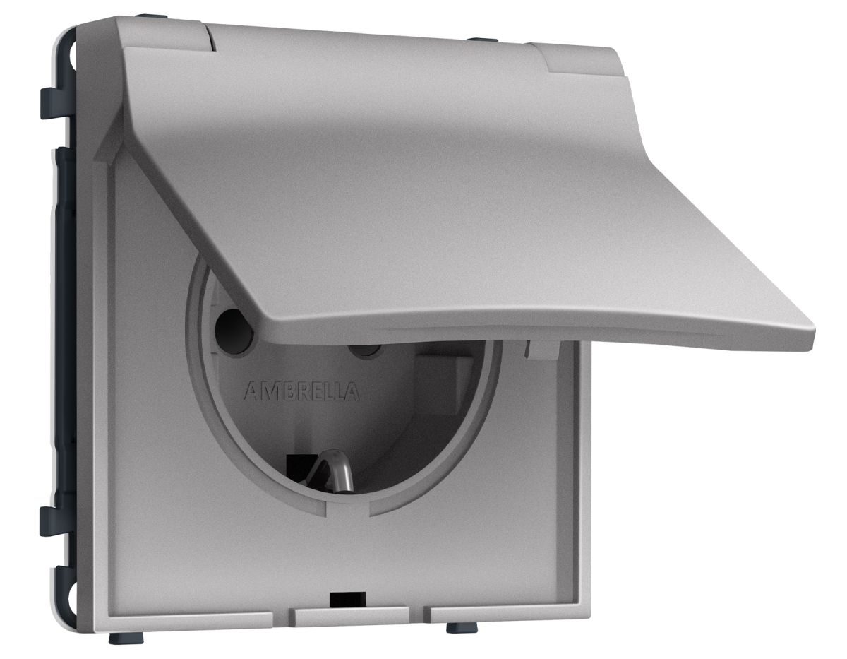 Комплект механизма электрической розетки SIGMA Сталь матовый 50Hz 2P+E с/з с/ш и крышкой IP44 16A-250V QUANT PRO Ambrella Volt MS508010 (SP5080, PR141)