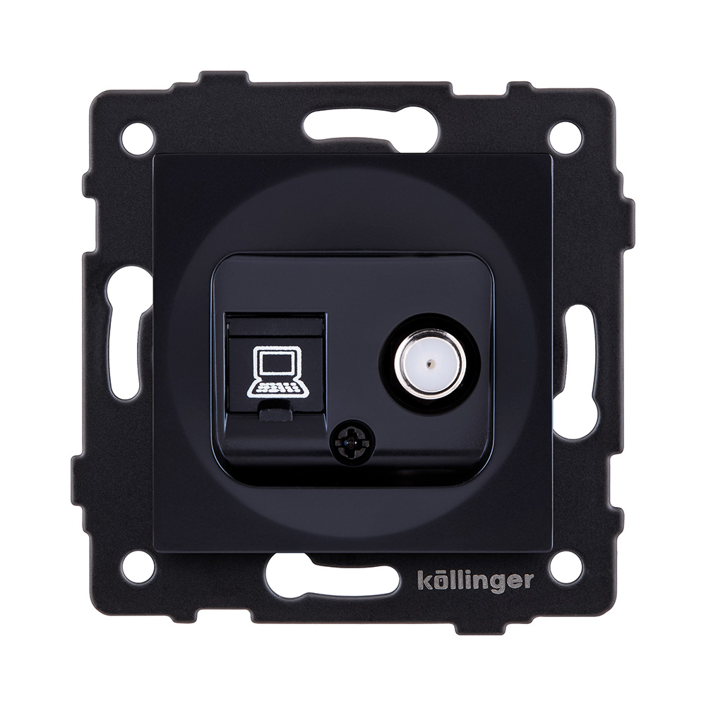 Розетка двойная спутниковая SAT + RJ45 Cat.6, черный Kollinger REA-022BK для Aspekt, Eleganz, Reflex