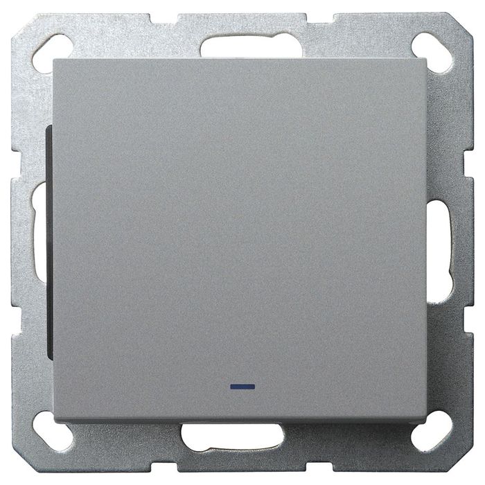 Выключатель со светодиодом одноклавишный Jasmart в комплекте с накладкой 10A 250V цвет алюминий G3011NS