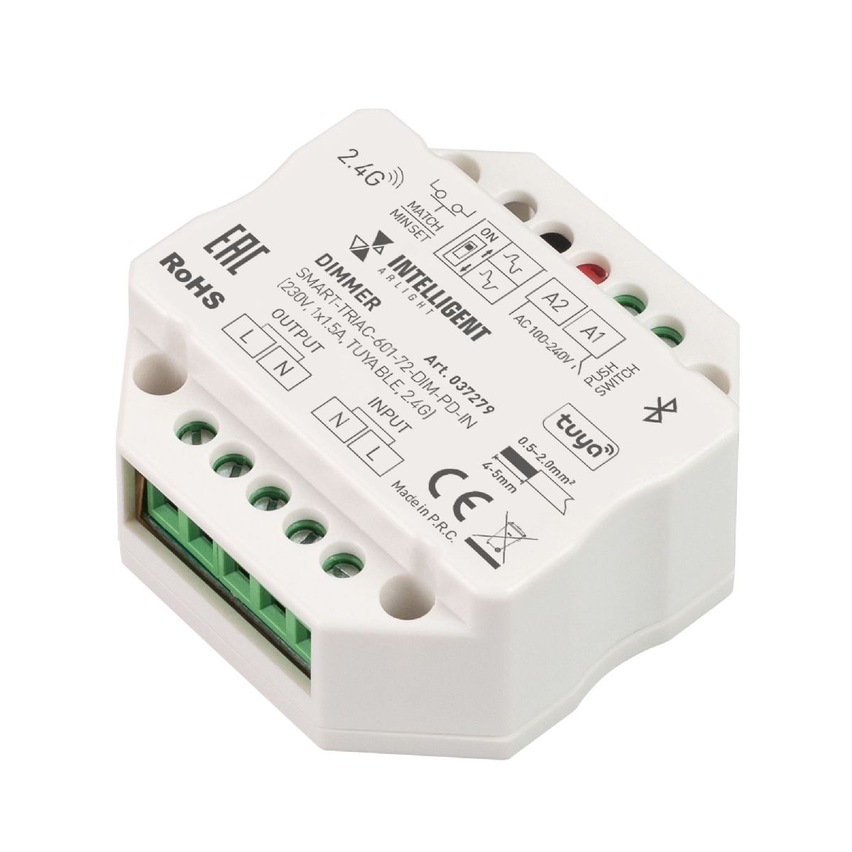 Диммер Arlight SMART-TRIAC-601-72-DIM-PD-IN (230V, 1x1.5A, TUYA BLE, 2.4G) 037279 Диммер Arlight SMART-TRIAC-601-72-DIM-PD-IN (230V, 1x1.5A, TUYA BLE, 2.4G) 037279