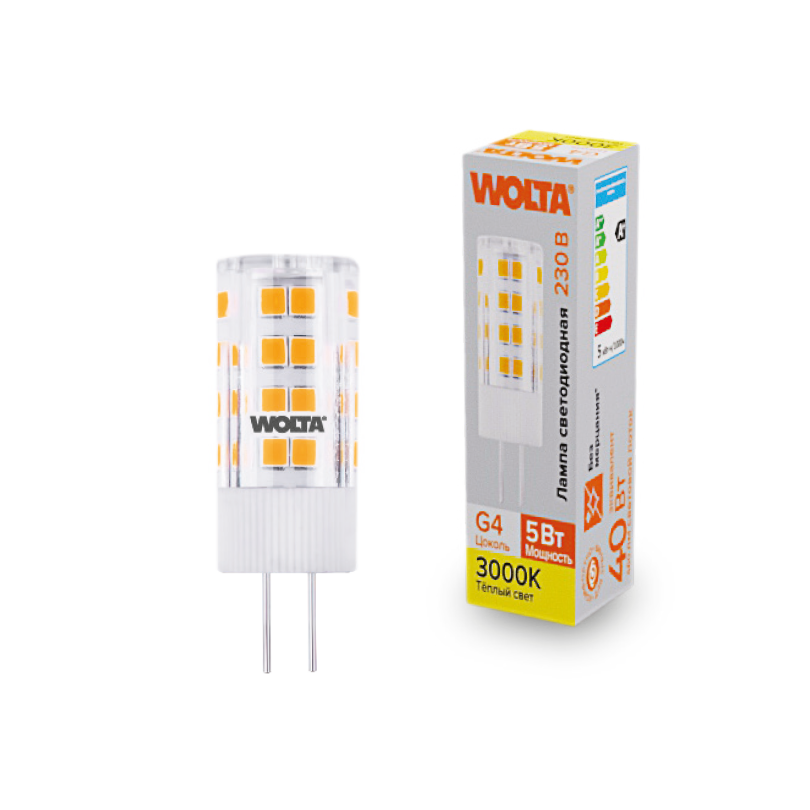 Светодиодная лампа WOLTA 5Вт 3000K G4 кукуруза матовая WSTD-JC-220V5W3KG4-C