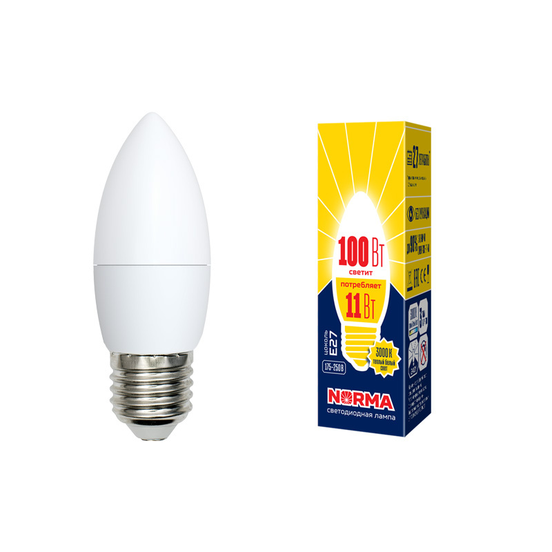 Лампа светодиодная (UL-00003815) Volpe E27 11W 3000K матовая LED-C37-11W/WW/E27/FR/NR Лампа светодиодная (UL-00003815) Volpe E27 11W 3000K матовая LED-C37-11W/WW/E27/FR/NR
