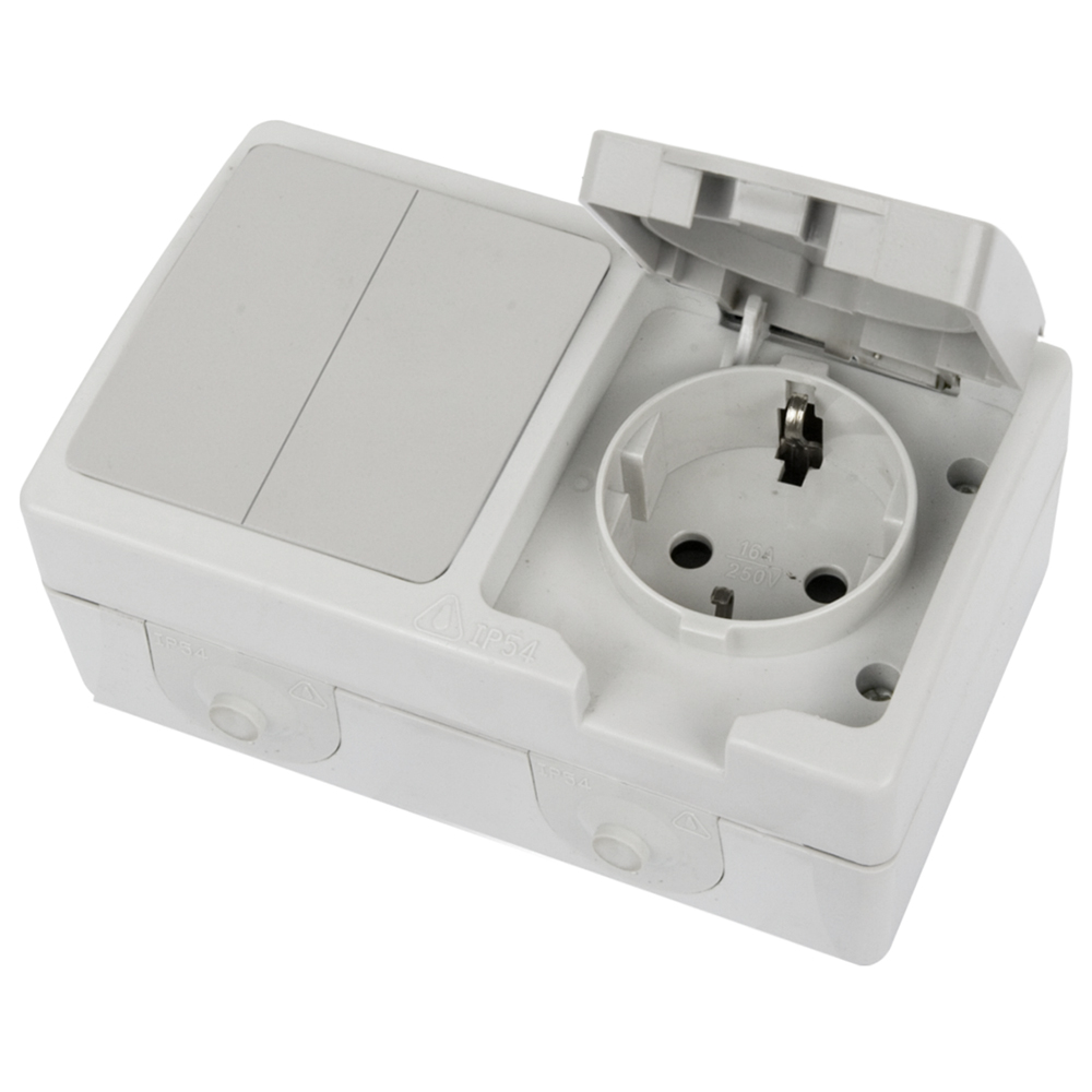 Розетка одноместная с/з + выключатель двухклавишный Stekker Велена PST16-21-54/10-221-54 49729