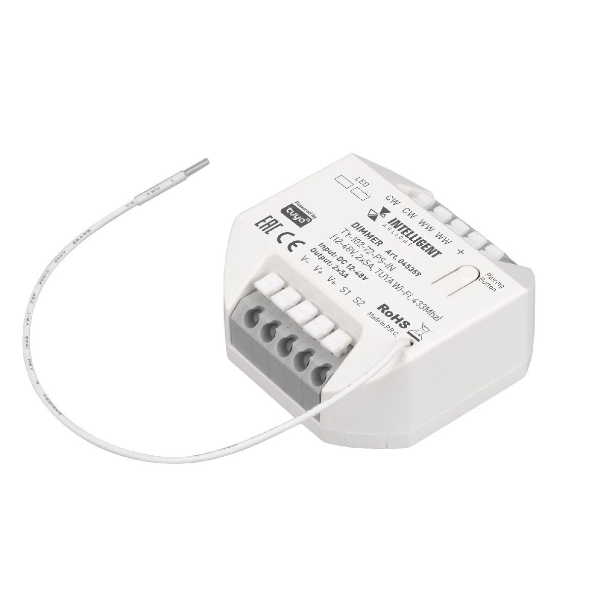 Диммер Arlight TY-102-72-PS-IN (12-48V, 2x5A, TUYA Wi-Fi, 433Mhz) 045359 Диммер Arlight TY-102-72-PS-IN (12-48V, 2x5A, TUYA Wi-Fi, 433Mhz) 045359