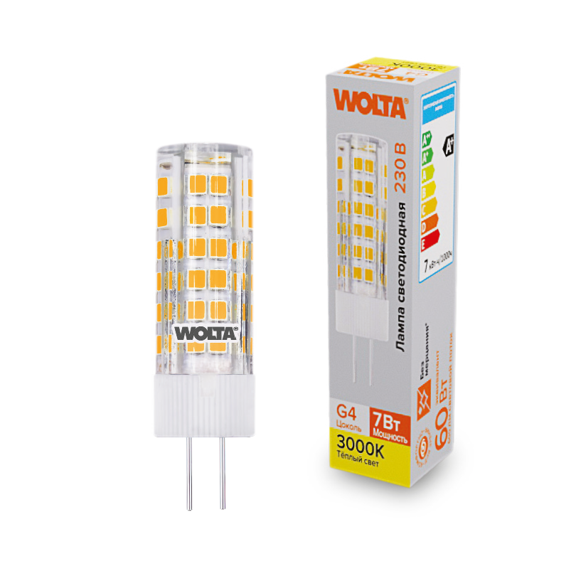 Светодиодная лампа WOLTA 7Вт 3000K G4 кукуруза матовая WSTD-JC-220V7W3KG4-C