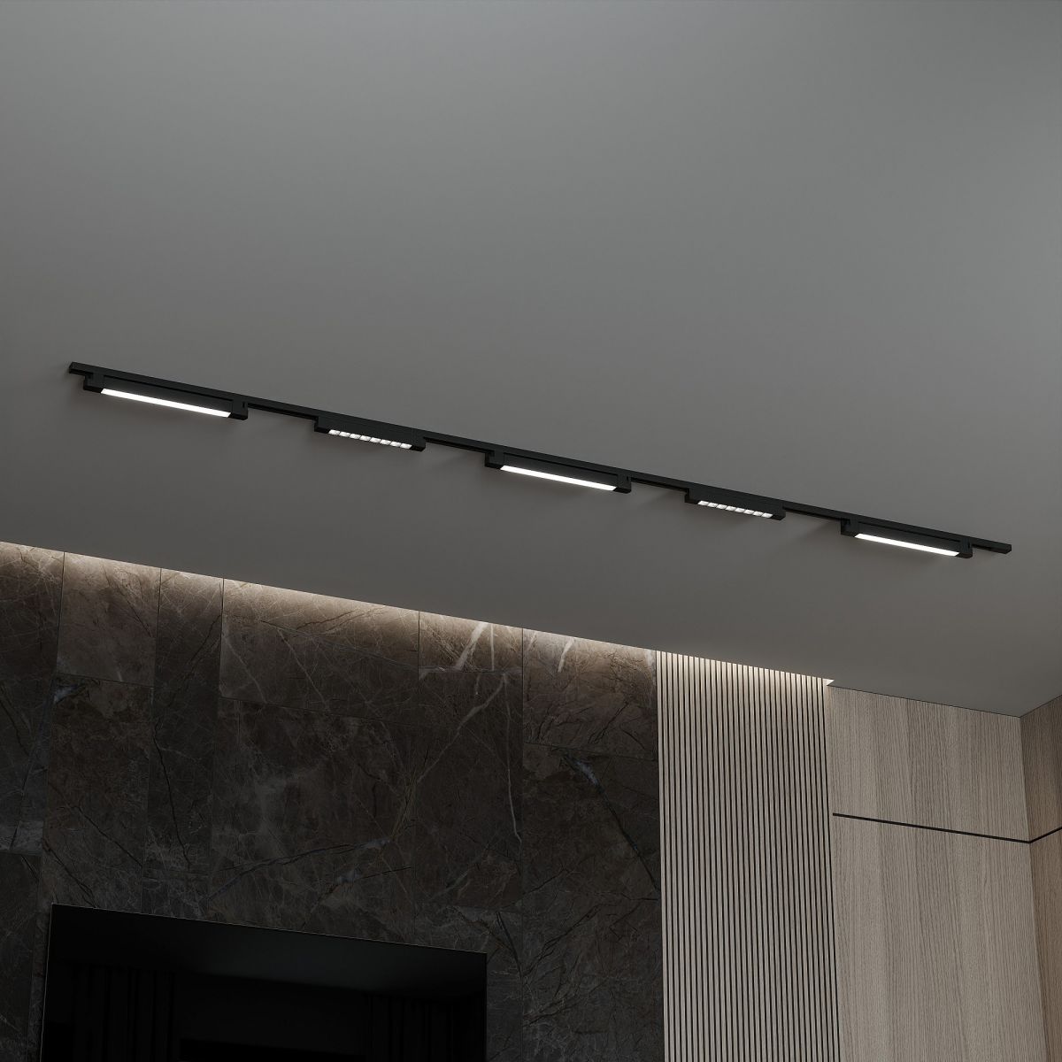 Трековая система со светильниками №8 однофазная накладная Skylite (220В, форма - прямая, 3м, 3000K) черная Hesby Lighting HSBL_kompl_S008_NI3B3K