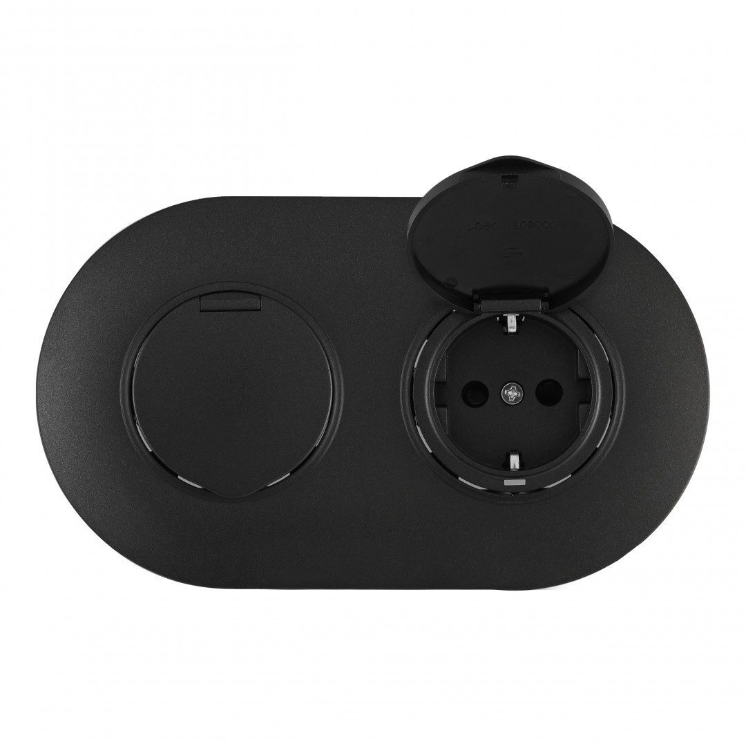 Круглая розетка двойная (двухпостовая) с/з и шторками Arte Milano SET08-2-41-1x2 black