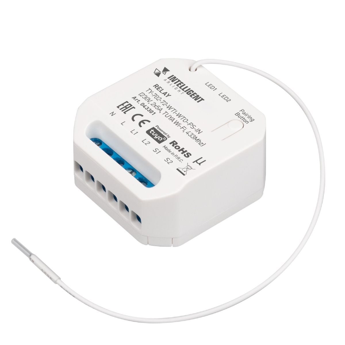 Релейный модуль Arlight TY-702-72-WTI-WTO-PS-IN (230V, 2x5A, TUYA Wi-Fi, 433Mhz) 043301