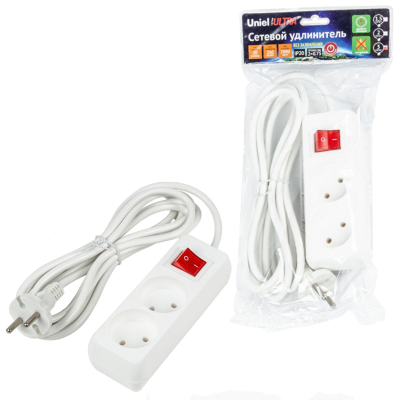Удлинитель бытовой Uniel Ultra S-CU2-3B WHITE UL-00009992