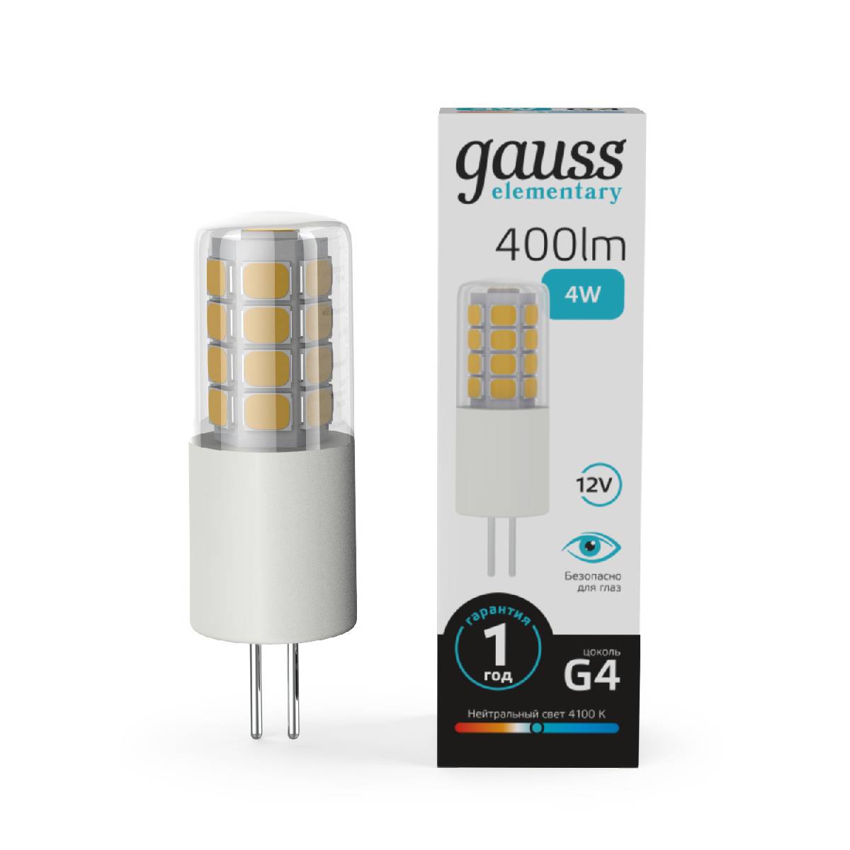 Лампа светодиодная Gauss G4 4W 4100К прозрачная 10724 Лампа светодиодная Gauss G4 4W 4100К прозрачная 10724