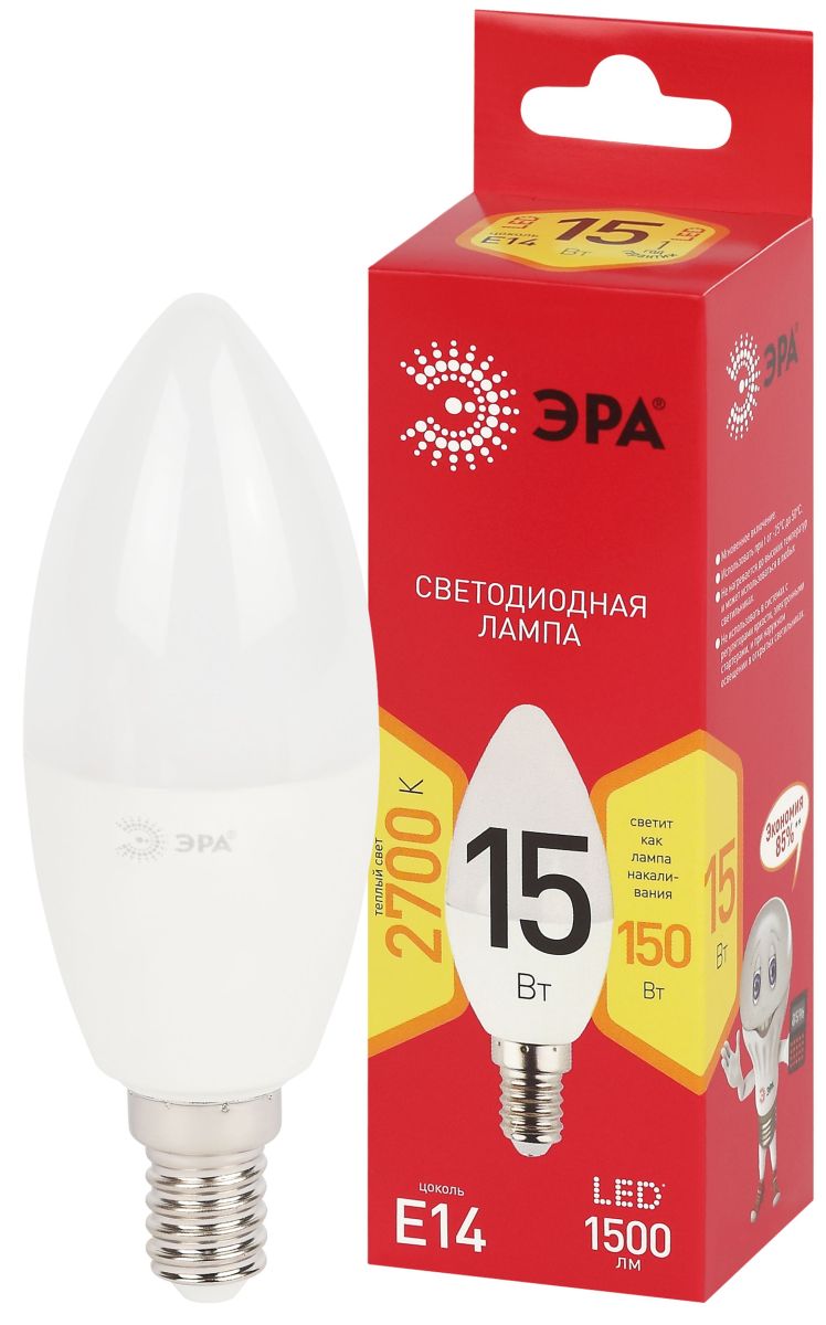 Лампа светодиодная Эра RED LINE LED B35-15W-827-E14 R 15Вт свеча Б0070087