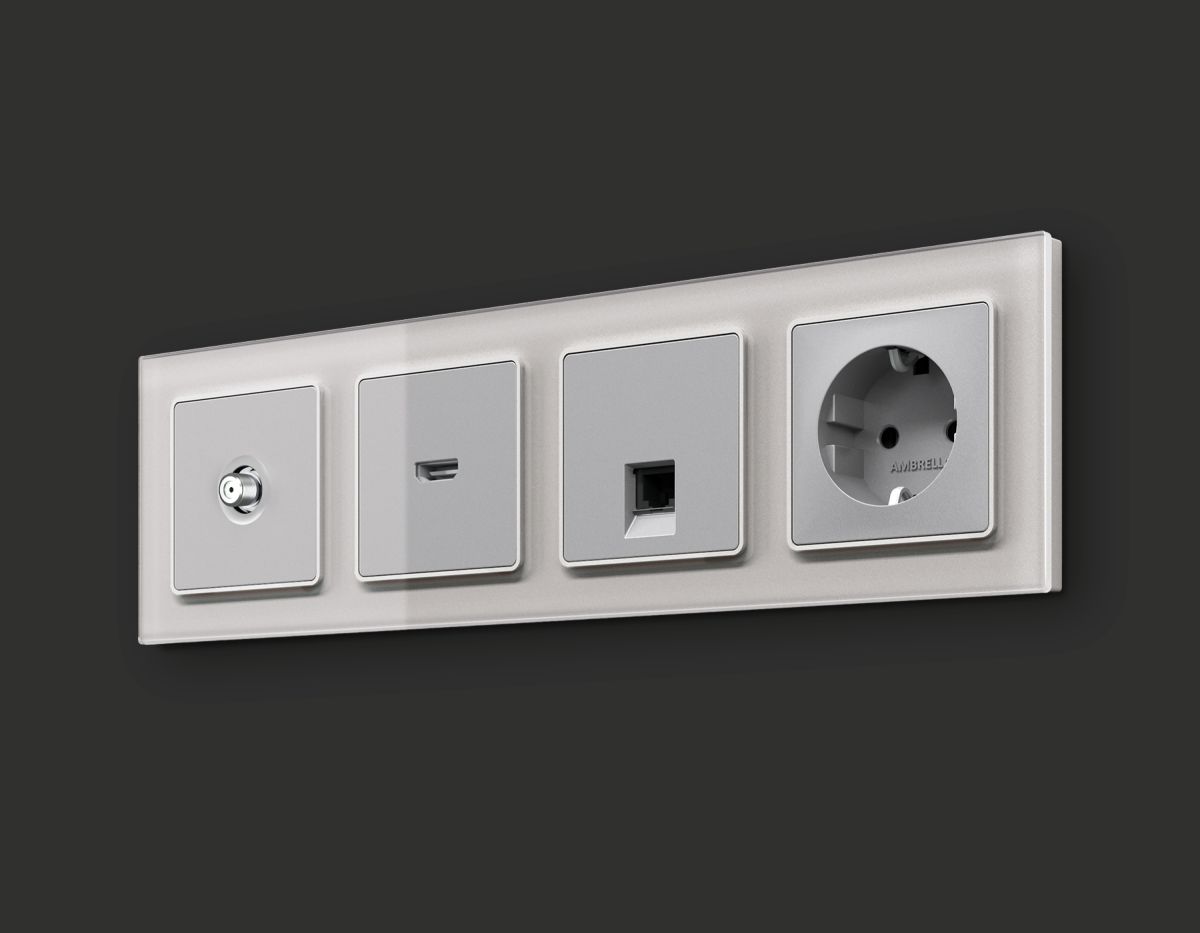 Комплект механизма TV розетки SAT 5-2400MHz 3.5dB Alfa Серебро глянец Quant Ambrella Volt MA413050 (AP4130, VM215)