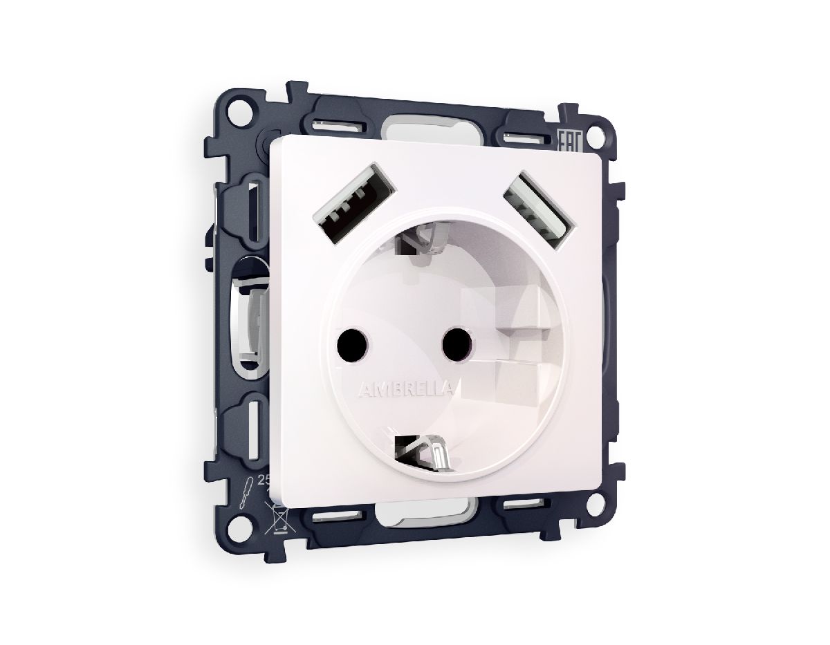 Комплект механизма розетки 2USB A+A 18W (быстрая зарядка) с/з Ambrella Volt Alfa MA209010