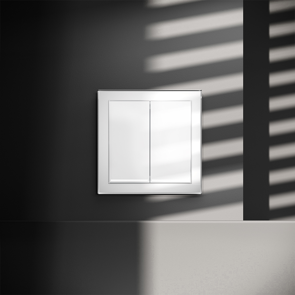 Выключатель двухклавишный с подсветкой Voltum S70 VLS020201 (белый глянцевый)